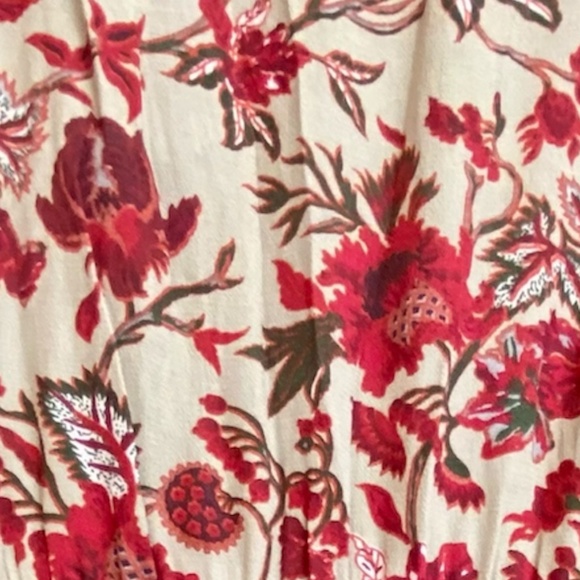 Lucky Brand Midi Flowy Floral V Neck Dress Small Boho Long Sleeves Green Red - Picture 6 of 6